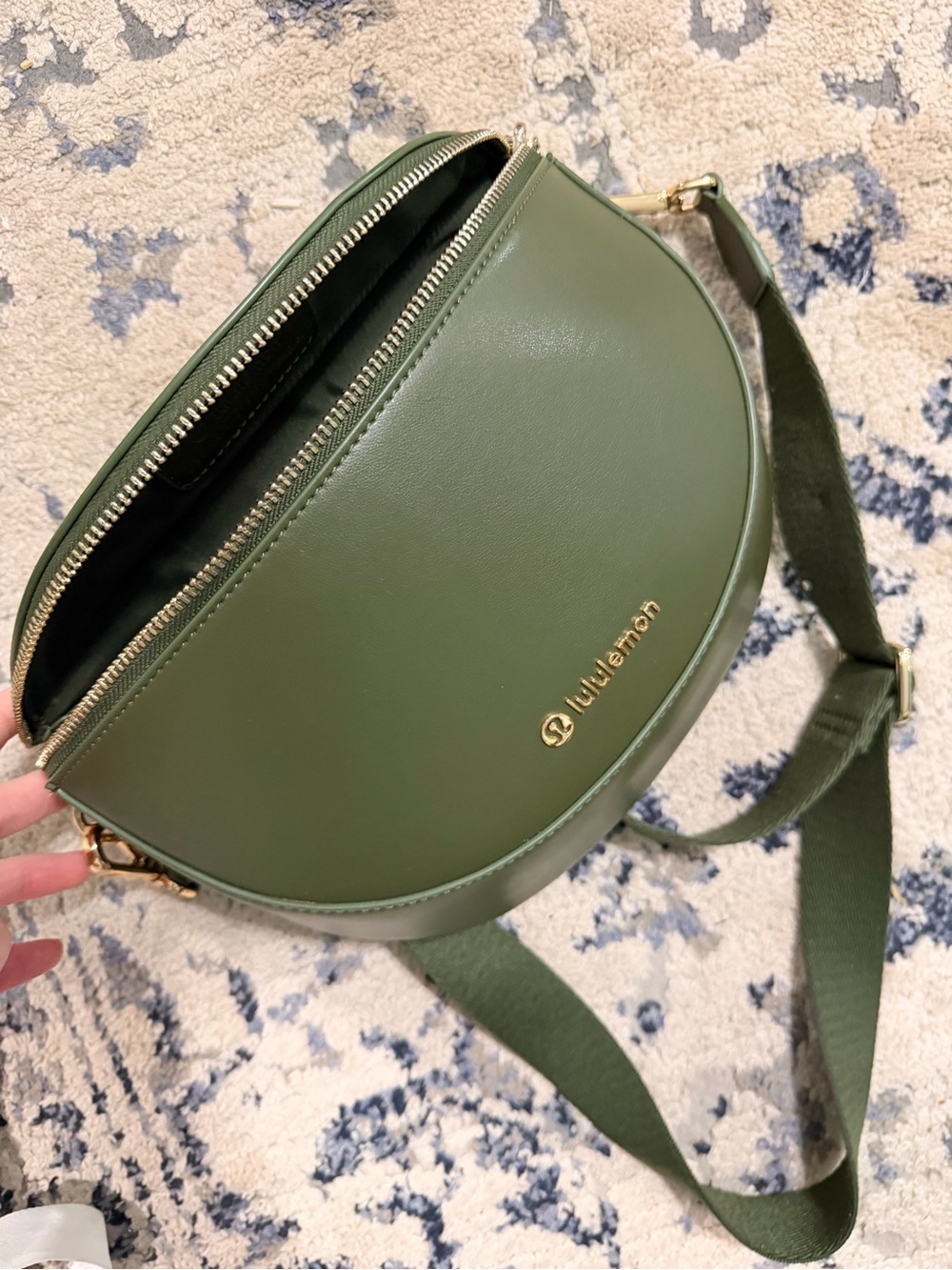 lululemon athletica Olive Green Crescent Crossbody with Gold Hardware